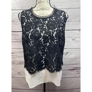 Laundry By Shelli Segal White Black‎ Lace Floral Sleeveless Blouse Large